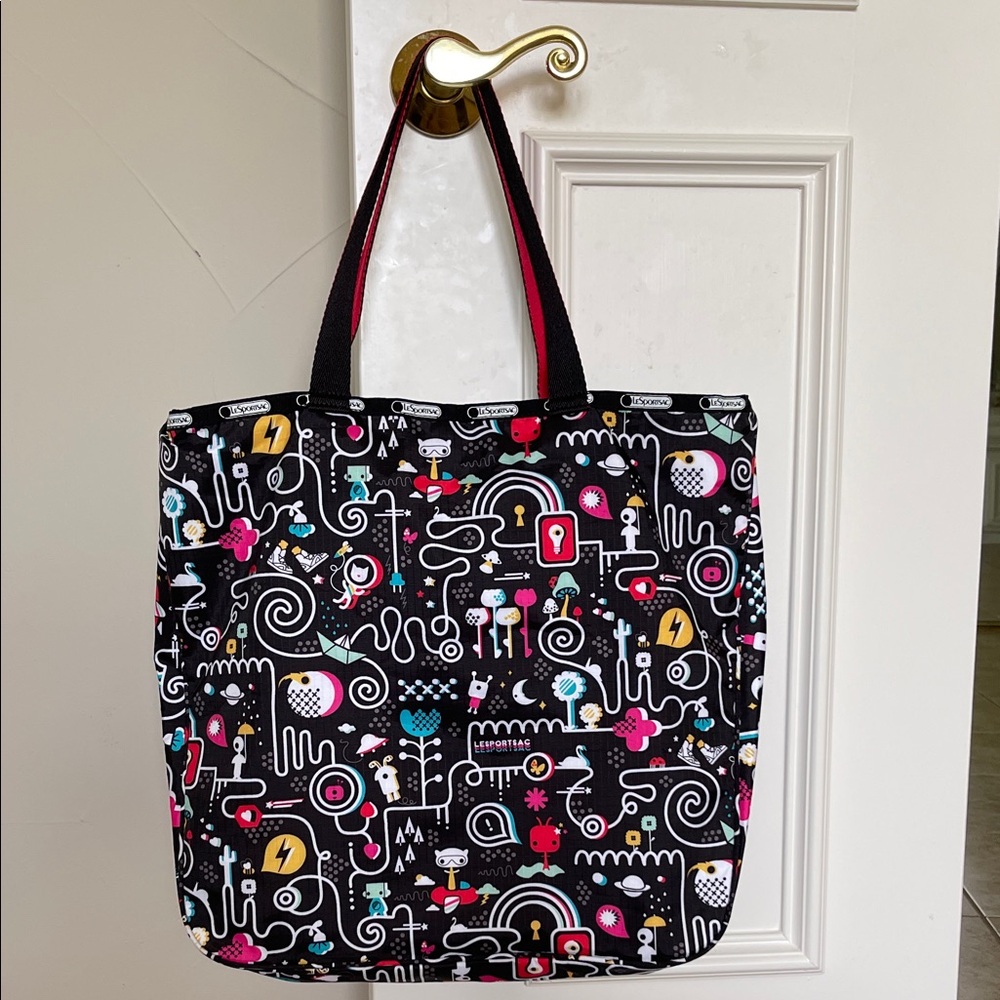 Lesportsac Black Big Tote with Colorful Abstract Design